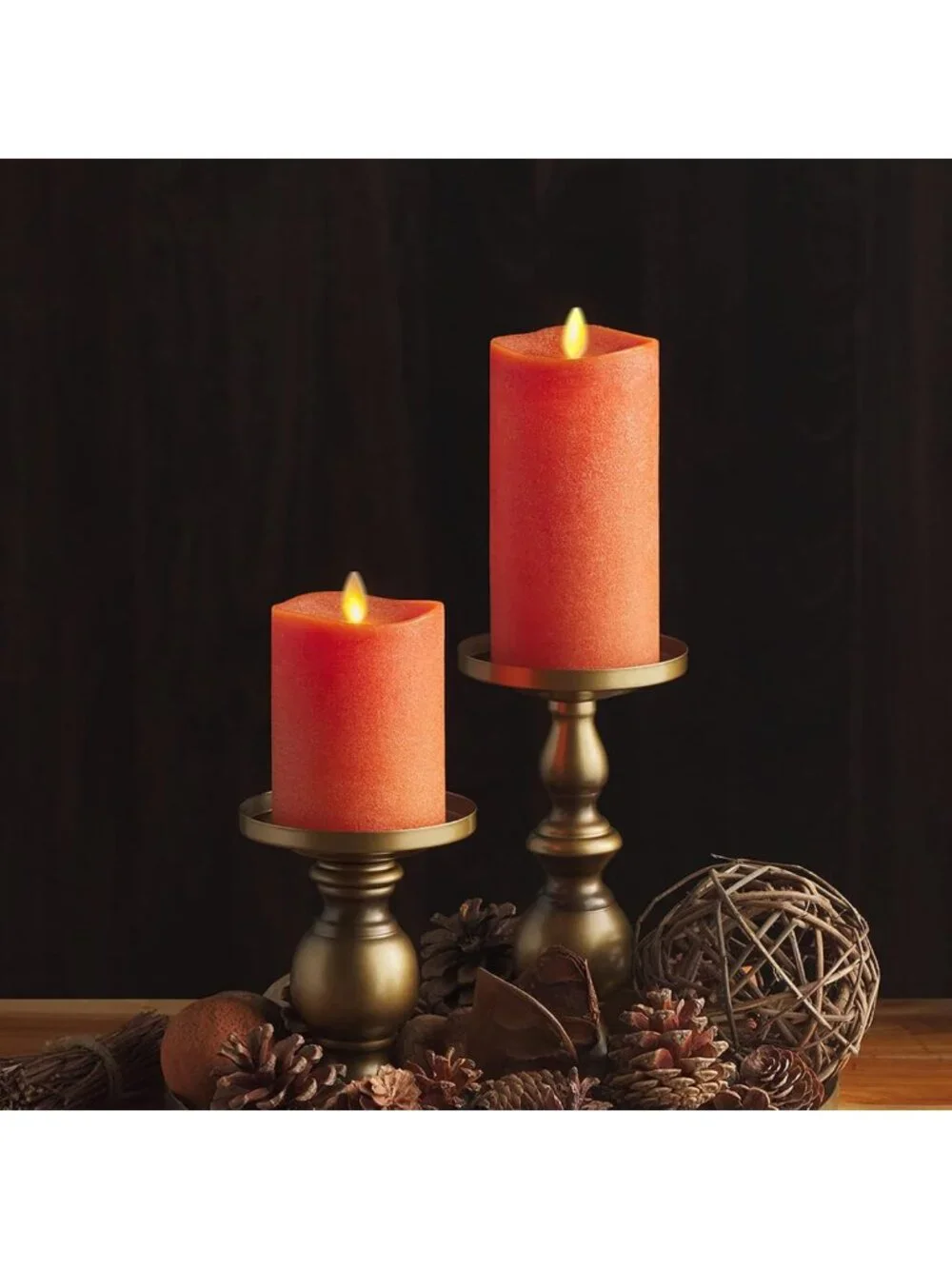 Flameless LED Flickering Pillar Candle - Burnt Orange, Real Wax, Indoor/Outdoor